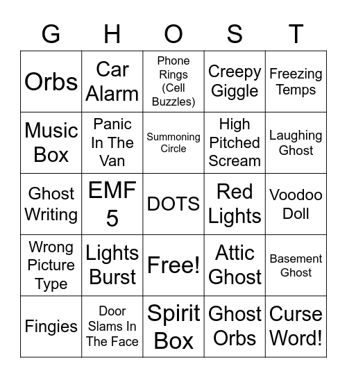 Phasmo Ghost Hunt Bingo Card