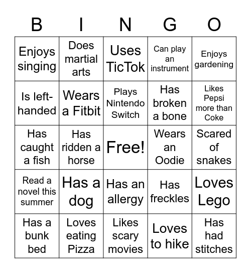6PS ~ Getting to know you Bingo Card