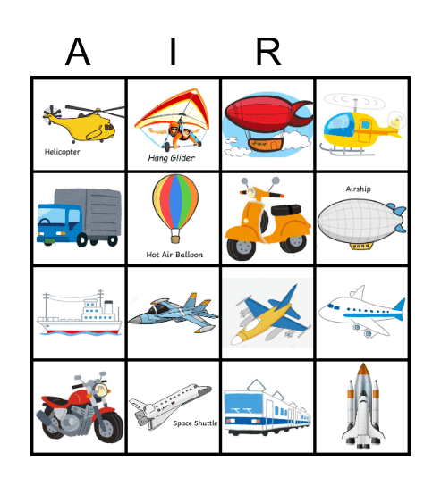 Transportation Bingo Card