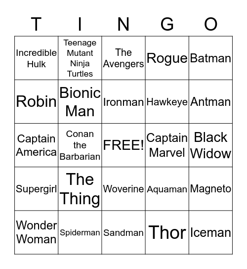 Thingo Bingo Card