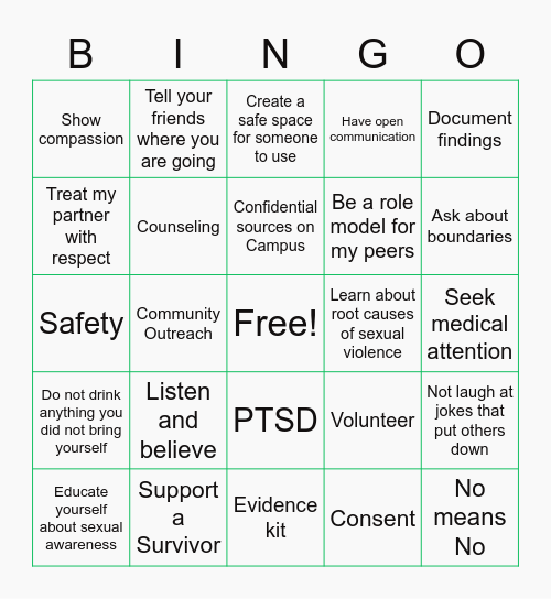 Survivor Awareness Bingo Card