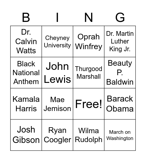 BLACK HISTORY MONTH BINGO! Bingo Card