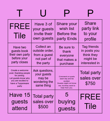 TUPPERWARE HOST BINGO Card