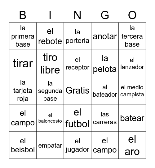 Los Deportes Bingo Card