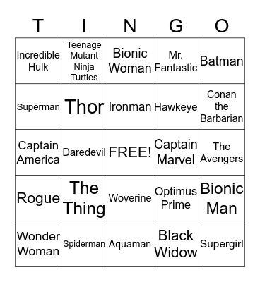 Thingo Bingo Card