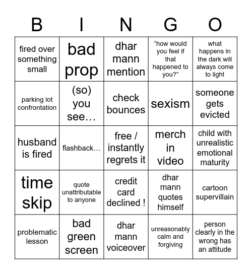 dhar mann bingo Card