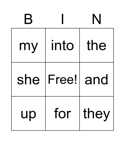Word-O Bingo Card