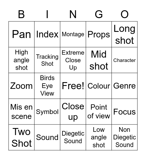 Film Techniques - Bingo Card