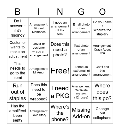 Photo Studio Bingo Card