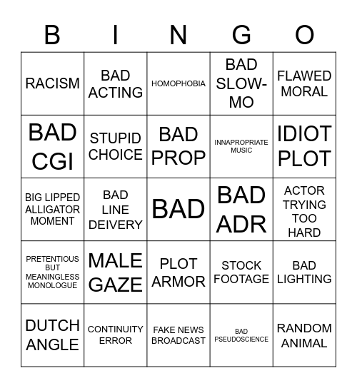 Bad Movie Bingo V1 Bingo Card