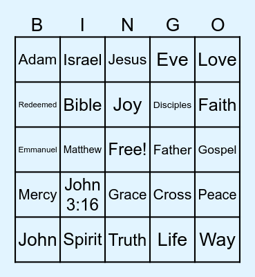 Gospel Night Bingo Card
