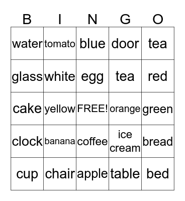 English Bingo Card