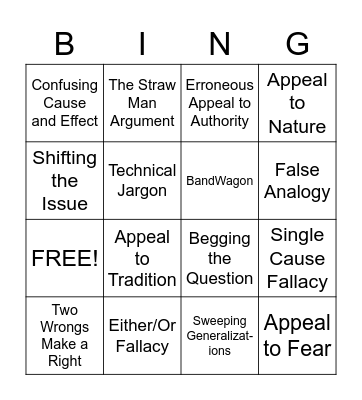 Logical Fallacy Bingo Card