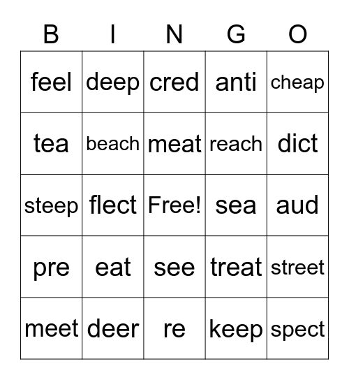 ee/ea words and morphemes Bingo Card