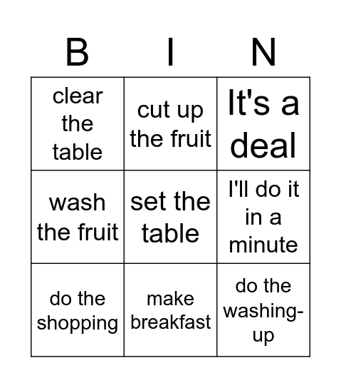 At home Bingo Card