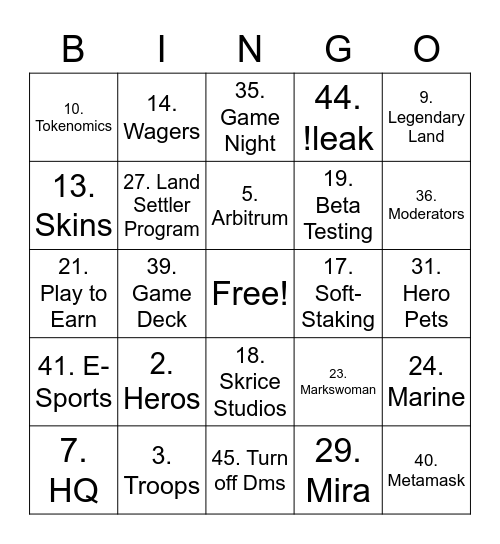 Untitled Bingo Card
