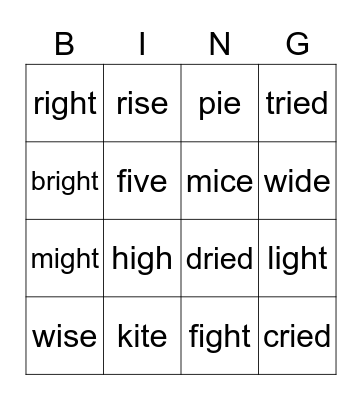 Spelling Long i Sound Bingo Card