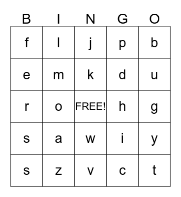 Alphabet Bingo Card