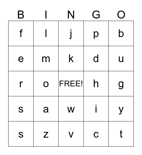 Alphabet Bingo Card