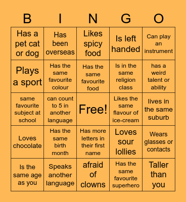 Find peers that match each tile. Record their name and yell BINGO when you've got a line Bingo Card