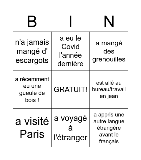 Trouve une personne qui... Bingo Card