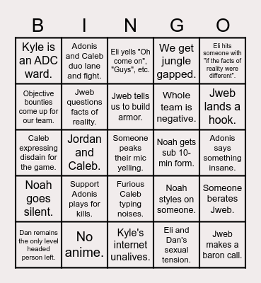 League of STM Bingo Card