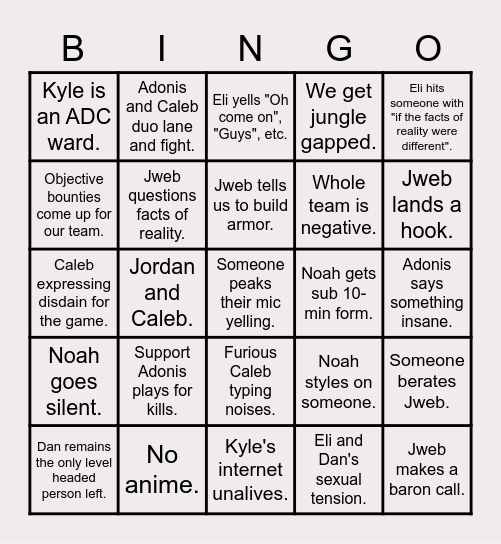 League of STM Bingo Card