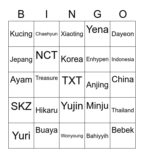 PUNYA WONYOUNG Bingo Card