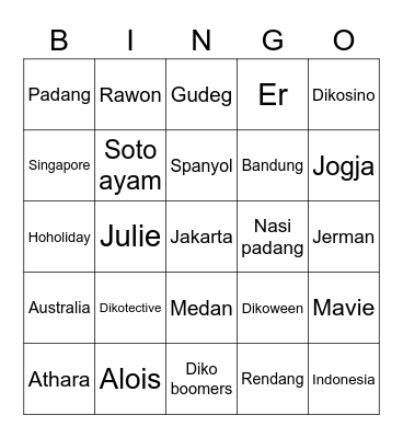 semangat ye Bingo Card