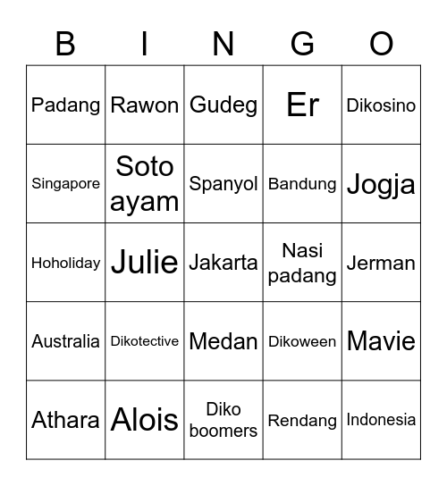 semangat ye Bingo Card