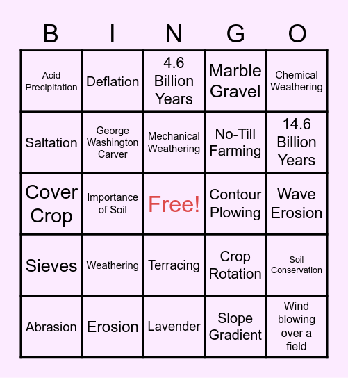 Weathering and Erosion Bingo Card