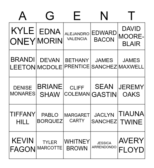 AGENT BINGO  Bingo Card