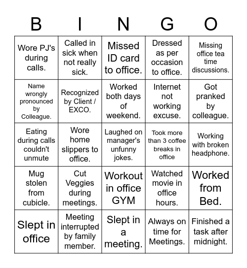 OFFICE ASSEMBLY Bingo Card
