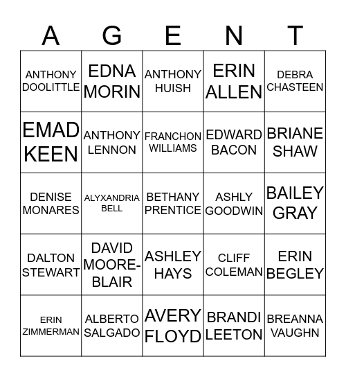 AGENT BINGO Card