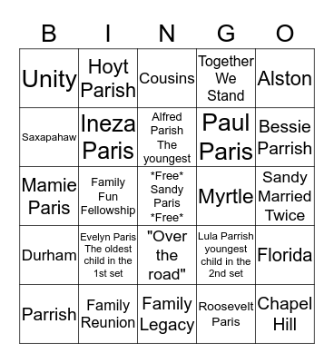 Family Bingo Card