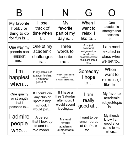 ALL ABOUT ME! BINGO Card