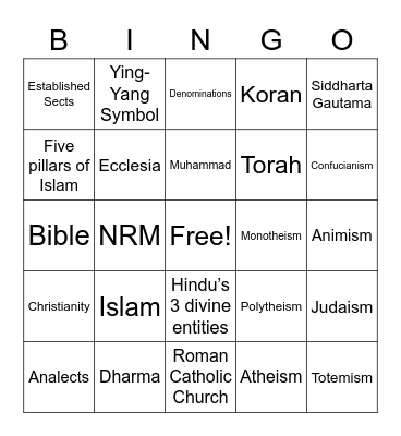 World Religions Bingo Card