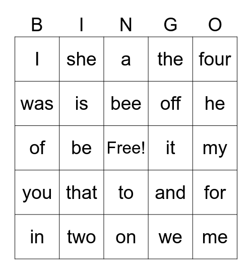 SIGHT WORD BINGO - 2Z#2 Bingo Card