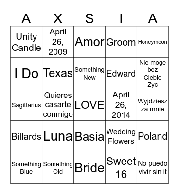 Brandin and Axsia Bingo Card