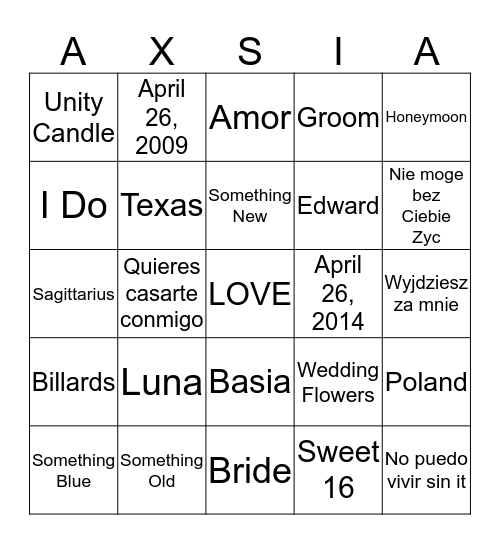 Brandin and Axsia Bingo Card