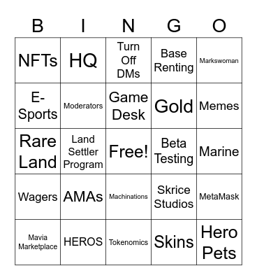 Mavia Bingo Card Bingo Card
