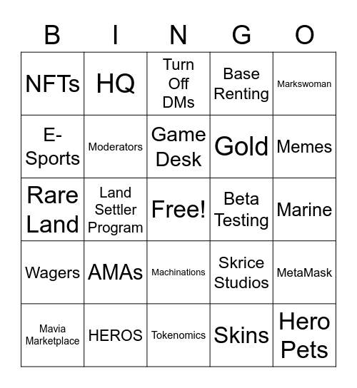 Mavia Bingo Card Bingo Card