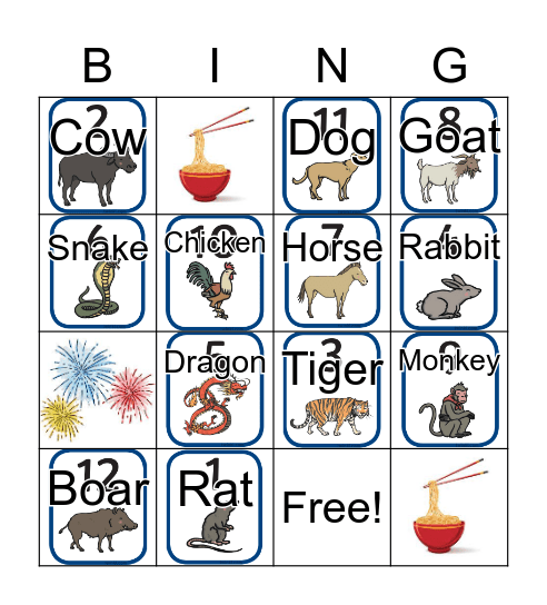 Chinese New Year The 12 Zodiacs Bingo Card