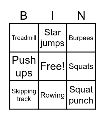 Fitness Bingo Card