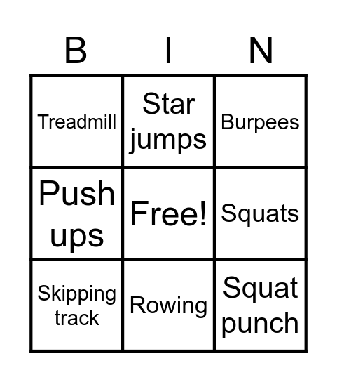 Fitness Bingo Card