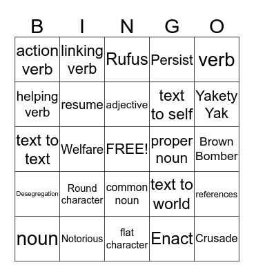 Language Arts Bingo Card