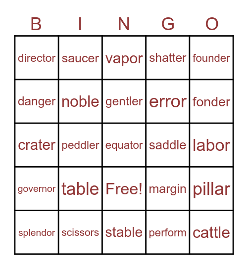 Wonders U3 W5 List #15 Bingo Card