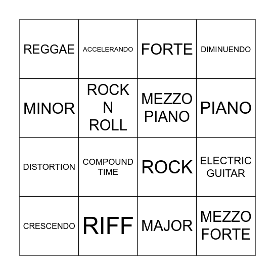 S2 POPULAR/CONCEPT BINGO Card