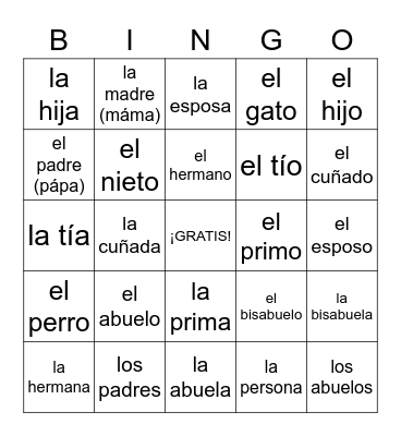 Familia Bingo Card