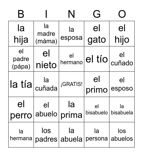 Familia Bingo Card